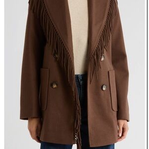 Sam Edelman Brown Fringe Double-Breasted Coat